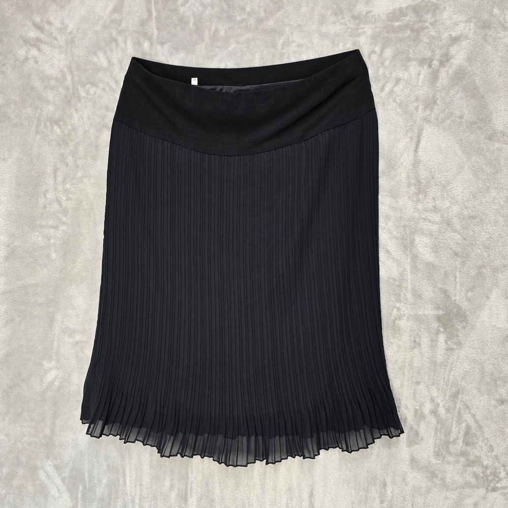Accordion Pleated Skirt Women XL Blk Stretch Midi Minimalist Goth Dark Academia - Picture 1 of 15